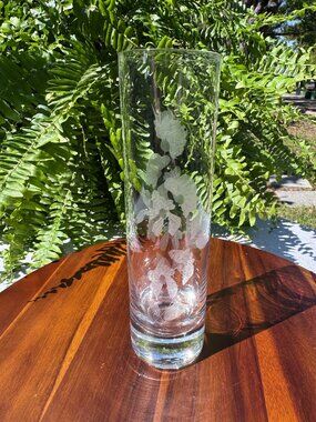 Vintage Schmid Hand Blown Crystal Etched Holly Leaf Vase